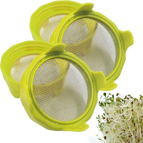 Couvercles germoirs, couvercles en plastique avec grille en acier inoxydable pour bocaux Mason à large ouverture, kit de germination avec support et bac à eau pour faire germer des haricots, des grain (1/5)
