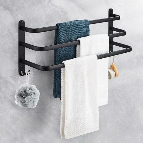 Porte-Serviettes Mural en Aluminium, 3 étages Porte Serviette Salle de Bain étagère Serviette avec Crochets, Étanche - pour Salle de Bain, Cuisine, Salle de Bain (1/4)