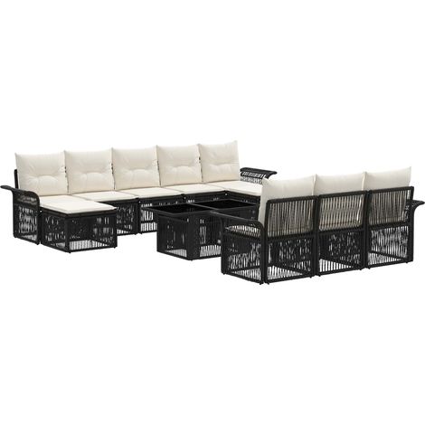 Conjunto de sofás de jardín 11 uds. Negro y Blanco Crema vidaXL (1/5)