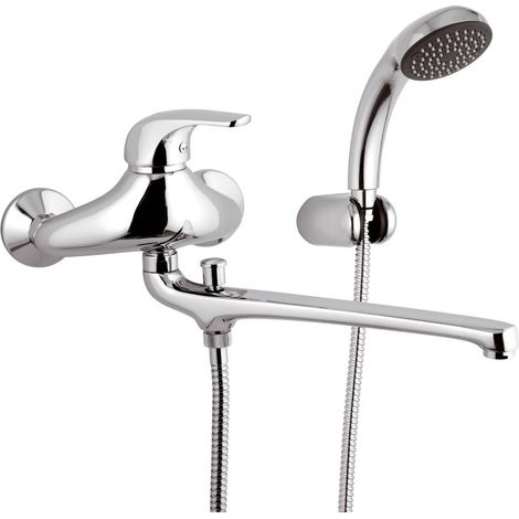 Rubinetto lavabo/vasca con bocca fusa lunga e kit doccia - serie project (1/2)