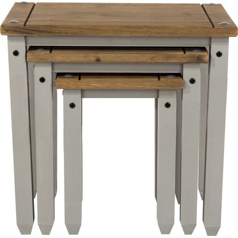 Nest of Tables - Pine - 53 x 35 x 51.1 cm - Grey Wax/Antique Waxed Pine (1/4)