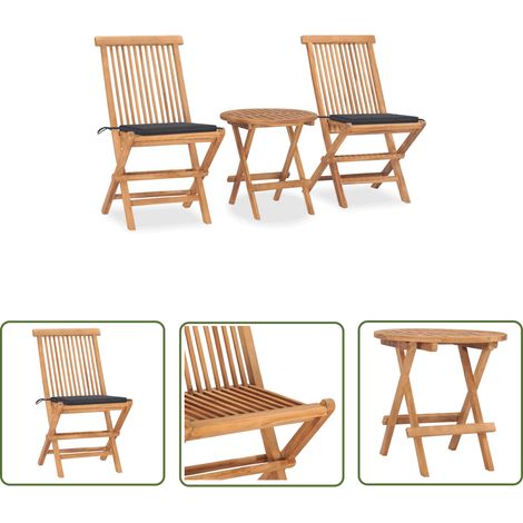 The Living Store Ensemble à manger d'extérieur pliable avec coussin 3 pcs Teck - Ensemble Salon De Jardin - Mobilier De Jardin - Table Repas Extérieur - Chaises Pliantes - Teck (1/5)