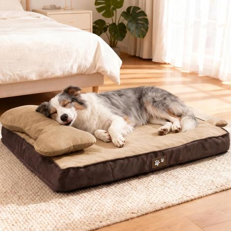 Panier Orthopédique Chien avec Bolster Tête Amovible, Lit Lavable avec Mousse Alvéolée, Coussin Chien Imperméable pour Soutenir Tête et Articulations, Matelas Chien avec Oreiller et Fond Antidérapant (1/5)