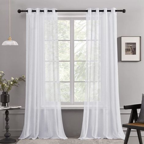 Lot de 2 Rideaux Voile Rideau à Oeillets Super Souple Decoratif Salon Chambre Fille Bebe 132x160cm Blanc (1/5)