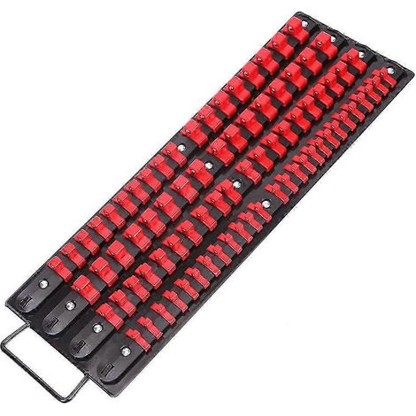 Plateau de rangement portable pour douilles avec 80 supports et rails pour douilles de 1/4", 3/8" et 1/2" et poignée. (1/5)