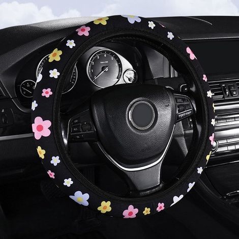 Coprivolante con motivo floreale, protezione traspirante per il volante, adatto alla maggior parte dei volanti, coprivolante morbido con fiori colorati (1/5)