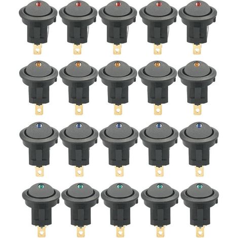 20 pièces DC 12V 20A interrupteur à bascule rond lumière LED interrupteur à bascule commande marche-arrêt interrupteur SPST pour voiture camion ATV UTV (20 pièces) (1/5)