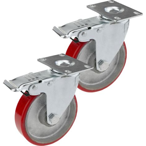 PrimeMatik - Ruedas pivotantes industriales de poliuretano y metal con freno 125 mm 2 unidades