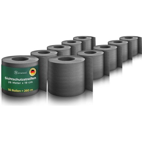 Rouleaux de brise-vue pour clôture Novatool PP 260 m anthracite pour clôture à double tige pour 100 rangées de bandes brise-vue pour clôture en