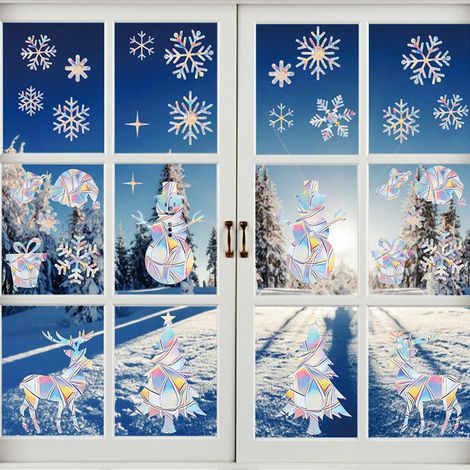 Regenbogen-Weihnachtsschneemann-Fensteraufkleber – Sicherheitsaufkleber zur Vogelkollisionsverhütung