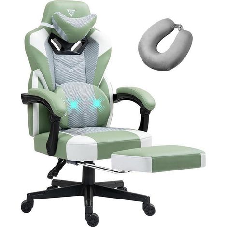 Ergonomischer Gaming Stuhl Bürostuhl für Erwachsene mit Fußstütze - Hellgrau (1/5)