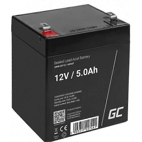 Batterie Green Cell AGM VRLA 12 V 5 Ah sans entretien pour systèmes d'alarme, caisses enregistreuses, jouets