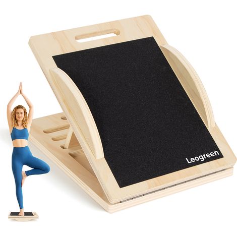 Leogreen 2 en 1 Planche inclinée et Balance Board en Bois, Pliable Réglable 4 Niveaux, avec Poignée, pour Étirement Mollets, Yoga et L'équilibre (1/5)
