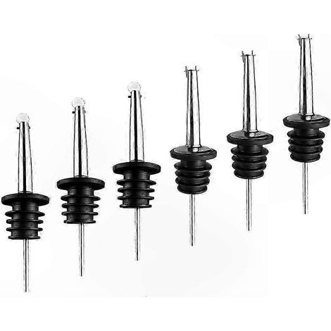 Set de 6 becs verseurs en acier inoxydable, becs coniques, bouchons anti-poussière, brosse de nettoyage pour alcool, vin, huile d'olive, sirop et cocktails (1/5)