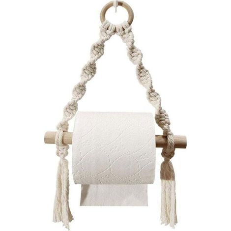 Porte-Papier hygiénique, Porte-Rouleau de Papier Toilette en macramé tissé pour Salle de Bain de Toilette, Ports Suspendus de Salle de Bain à la Main (Sans crochet) (1/5)