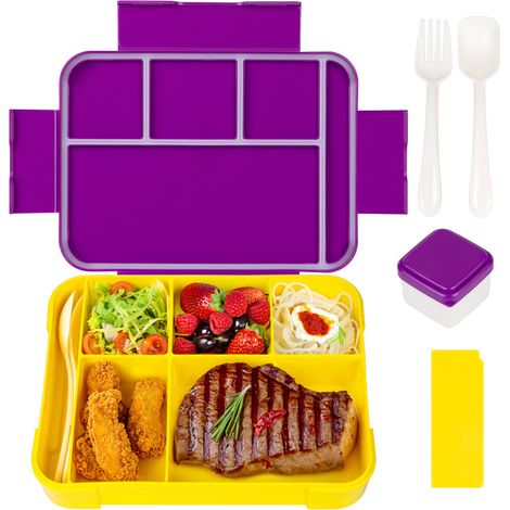 Boîte à lunch rectangulaire, boîte à lunch étudiante avec couteau et fourchette, boîte bento chauffante au micro-ondes pour le travail (1/5)