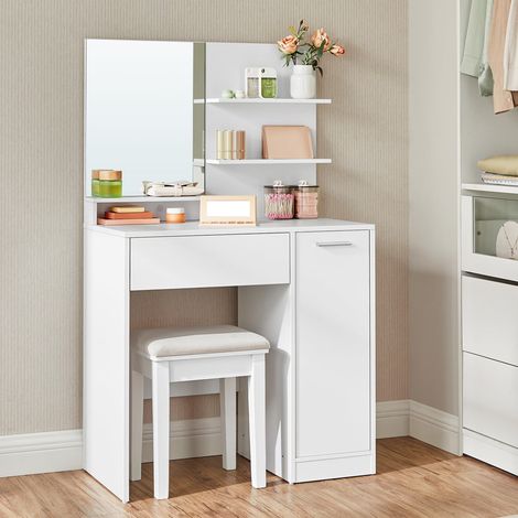 Coiffeuse avec Miroir et Tabouret, 2 Étagères réglables (1/5)