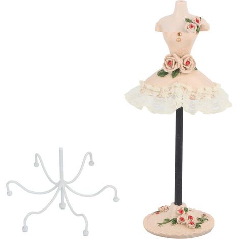 Support de Bijoux Rotatif pour Boucles d'Oreilles et Colliers en Polyresine, Support de Poupée Champagne avec Socle Tournant (1/5)