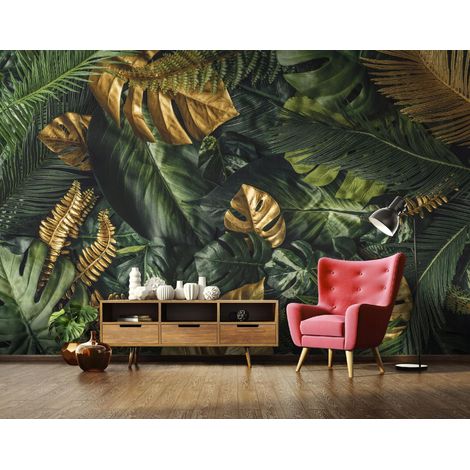 Vlies Fototapete Blätter 350x250 cm, Tapeten, für Wohn und Schlafzimmer, Vliestapete Wandtapete Tapete 3D Effekt- inkl. Kleister - Tropisch Natur grün botanisch, WallArena (1/4)