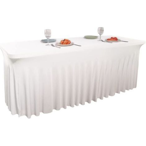 Housse de Table Rectangulaire Extensible 1.8m Élasthanne Dos Ouvert pour Mariage Fête Terrasse Blanc (1/4)
