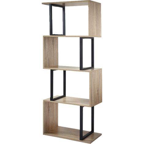 Calicosy – Bibliothèque 4 niveaux décor bois et métal – Hauteur 148 cm – Capacité de rangement optimale – Pour livres et objets décoratifs (1/5)