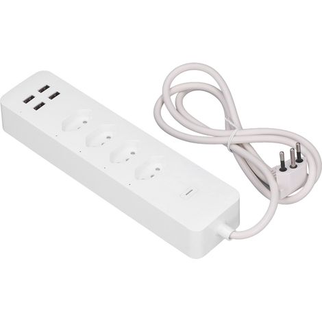 Multiprise intelligente WiFi Tuya 2500W 10A 250V avec 4 prises commandées individuellement et 4 ports USB, protection contre les surtensions, fiche Brésil