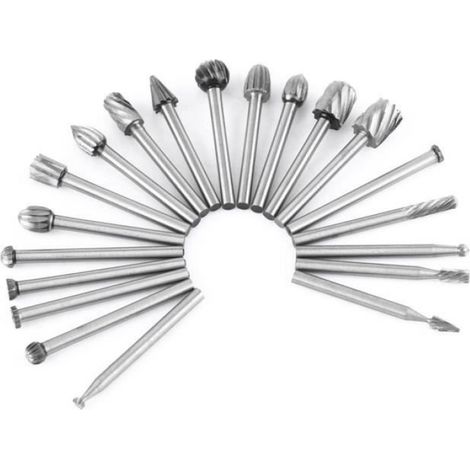Kit de 20pcs 1/8'' Fraises Rotatives en HSS Outil Dremel Ponceuse Perceuse Electrique (1/4)