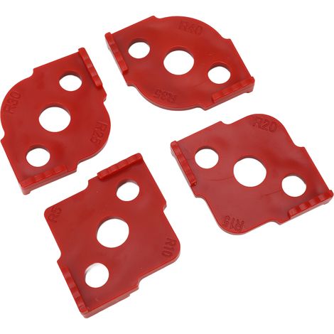 Gabarit d'angle en R (4 pièces) pour le fraisage, en ABS, rouge, pour le travail du bois. (1/5)