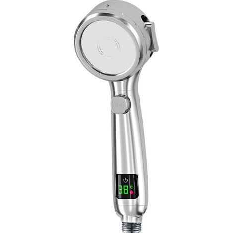 Digital Temperature Shower Head, Water-saving Shower Head, Four Modes of Rainfall Shower Head, One Key Switch to Suit Adults, Children and Pets, Silver (1/5)