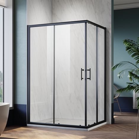 SONNI Duschkabine Eckeinstieg Gleittür 70-120cm, Höhe 195cm Duschabtrennung ESG Klarglas Schwarzer Aluminiumrahmen-70x120cm (1/5)