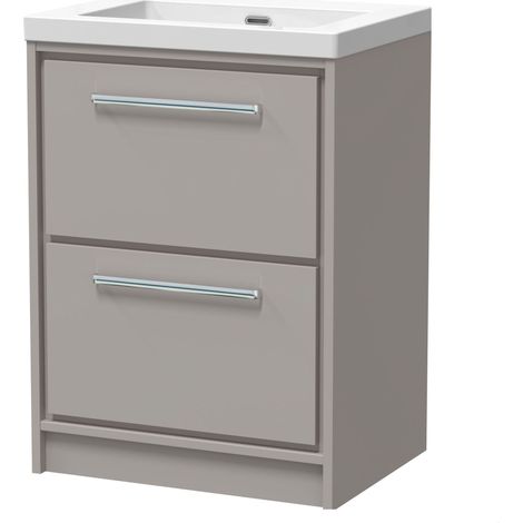 Balterley Longnor Modern Bathroom 2 Soft-Close Drawer Floor Standing Vanity Unit Fireclay Basin, Pebble Grey, 600mm