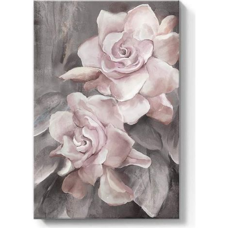 Tableau imprimé rose - Fleurs roses - Gris - Art mural - Décoration moderne - Pour salle à manger, salon, maison - 16x20inch- 1 pièce (1/4)