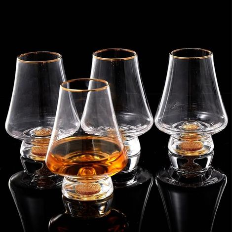 Snifter Glasses Crystal Whisky Glass with 24K Gold Leaves for Whiskey/Brandy/Cognac/Bourbon Lead Free (1/5)
