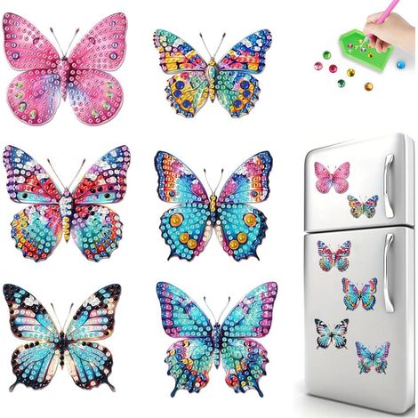 Kühlschrankmagnete mit Diamantmalerei-Motiv, 6er-Packung, DIY-Magnetaufkleber für Kühlschrank, Whiteboards, Pinnwände, Schmetterlingsmotiv (1/5)