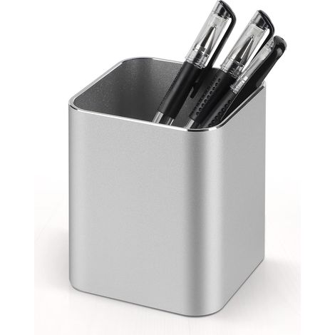 Pot à Crayon Carré en Métal, Porte Stylo Bureau Argent, Organiseur Pinceau Maquillage, Porte Stylo pour Enfant, Bureau, École, Maison (1/5)
