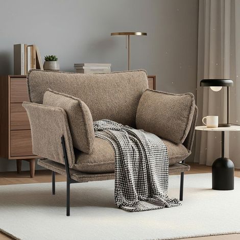 Bouclé Loungesessel mit Metallbeinen, braun, gepolsterter Akzentstuhl (1/5)