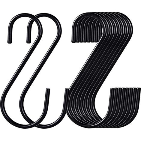 Lot de 10 crochets en S en acier inoxydable, en forme de S, pour cuisine, salle de bain et chambre (noir) (1/5)