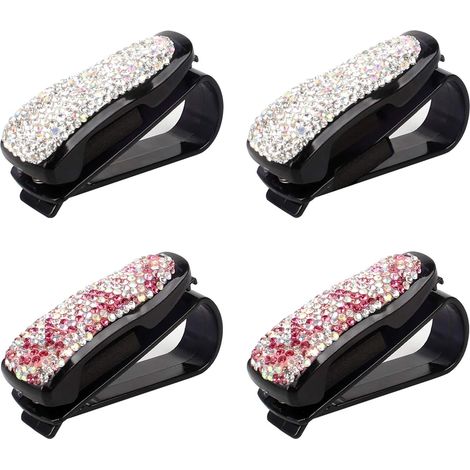 Lot de 4 porte-lunettes de soleil pour voiture avec strass et clip carte – DELKEVIC (1/5)