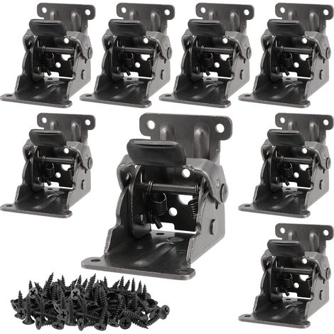Charnière pour pied de table - Charnière pliable - Pliable de 0 à 90 degrés - Lot de 8 - Charnière verrouillable - Support d'extension verrouillable - avec 64 vis, noir (1/5)