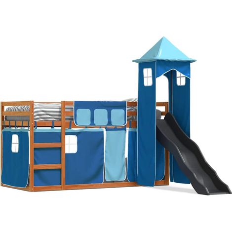 Maison Exclusive - Letto a Castello con Scivolo e Tende Blu 90x200 cm