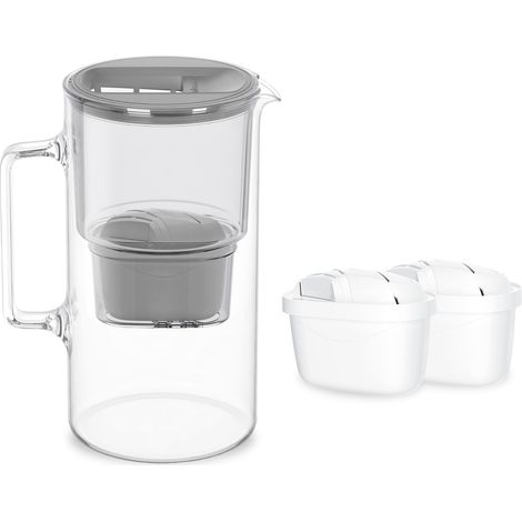 Carafe Filtrante Verre 3l, Carafe et 2 Filtre - Gris (1/5)