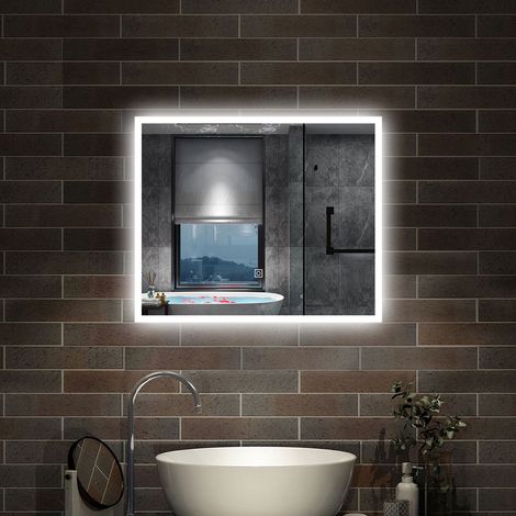 AICA - Specchio con led 60X50cm.Cornice smerigliata + Dimmerabile + 3 Temperature di Colore + Antiappannamento (1/5)