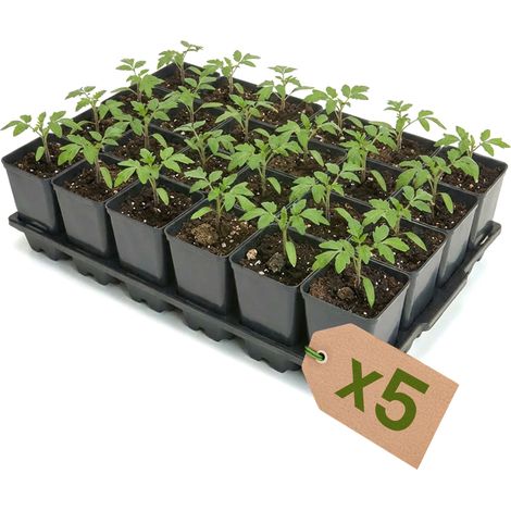 Garronda Anzuchtschale 24 Plätze mit 0,8 L Pflanztöpfen hoch Set Transporttray Kunststoff für Gewächshaus Garten Anzuchtsysteme mechanischen Transport Schwarz GD-0208