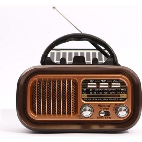Radio Portable AM/FM Rétro - Transistor Ondes Courtes Vintage - Haut-parleur Puissant - Alimentation USB ou Pile D - Bluetooth/Lecteur TF (Cuivré)