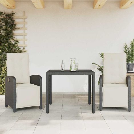 Salon de jardin 3 pièces en résine tressée noir, fauteuils inclinables avec coussins - PANGIVO (1/5)