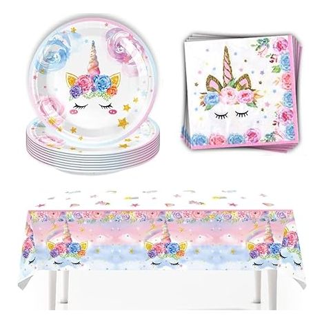 Vaisselle Jetable Anniversaire Vaisselle Anniversaire Fille Jetable Assiettes + Serviette +Nappe de Fête pour Fête Décorations Noël (1/5)