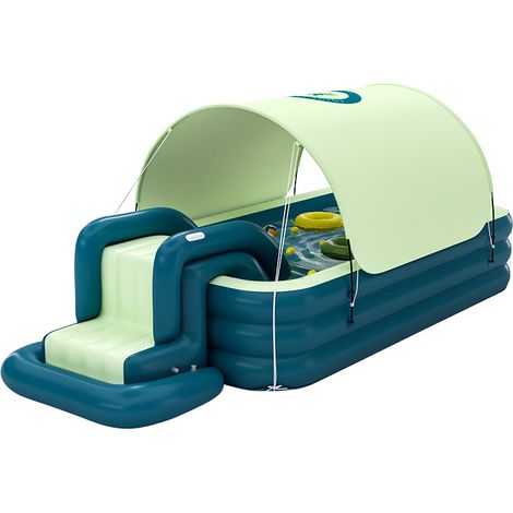 Piscine Gonflable pour Enfants 2,1m avec Toit Automatique Vert Épaissi, Toboggan et Grande Aire de Jeux Intérieure, Kit Complet avec Chargeur Sans Fil-x