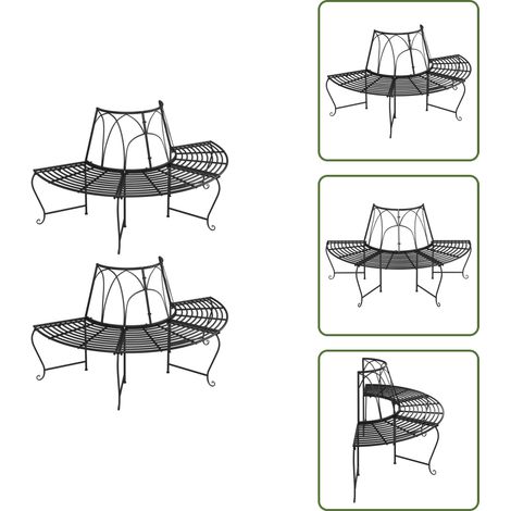 Panchine in acciaio - vidaXL Panchine per Albero Semicircolari 2 pz Ø159 cm Nere in Acciaio - Panchine per albero nero