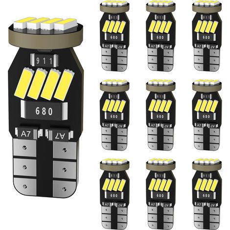 T10 W5W LED Ampoule Blanc 6500K 501 194 168 12LEDs 12V Remplacement pour Voiture Intérieur Lumière Dôme Côté Plafonnier Coffre Porte Plaque D'immatriculation 10Pcs (1/5)