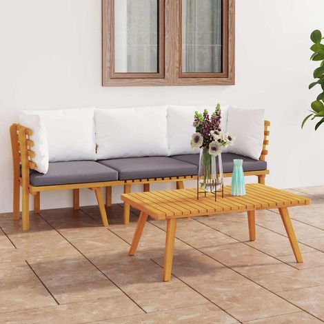 Salon de jardin 3 pcs Ensemble Table et Chaise de Jardin - avec coussins Bois d'acacia solide BV476992 - BonneVie (1/5)